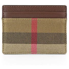 Burberry Card Holder Sandon Tan Leather Fabric Brown