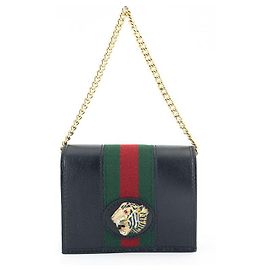 Gucci Wallet Chain Black Leather Card Case Black
