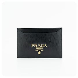 Prada Card Holder Lettering Black Leather Black
