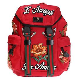 Gucci Red Canvas Floral Embroidery Backpack Red