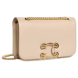 Céline Sac moyen en cuir de veau brillant Blanc