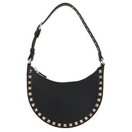 Valentino Bolsa hobo mini Rockstud em couro de bezerro granulado Preto