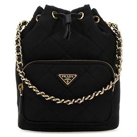 Prada Bolsa de ombro de nylon com corrente reeditada Preto