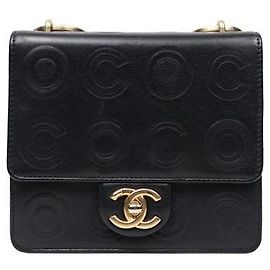 Chanel Black CC Embossed Chain Shoulder Bag Black
