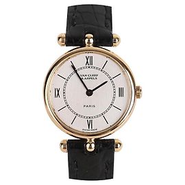 Van Cleef & Arpels A Coleção Gold Case Silver Leather Band Dourado