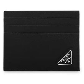 Prada Tarjetero de cuero Saffiano con logo triangular Negro