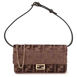 Fendi Borsa a Spalla Baguette Chain Marrone