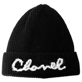 Chanel Gorro de cachemira com decoração de pérolas Preto
