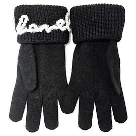 Chanel Luvas de cashmere adornadas com pérolas Preto
