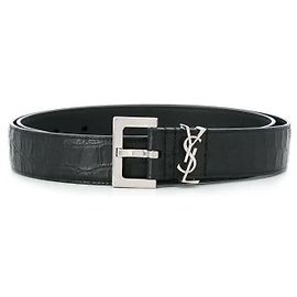 Saint Laurent Monogram Logo Belt Black Black