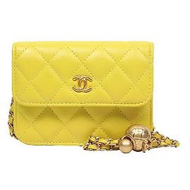 Chanel Mini bolsa transversal de corrente dourada amarela Amarelo