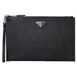 Prada Pochette Triangle Logo Saffiano Noir Noir