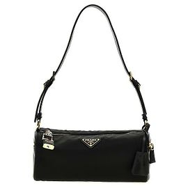 Prada Lock Medium Nylon and Leather Shoulder Bag Black