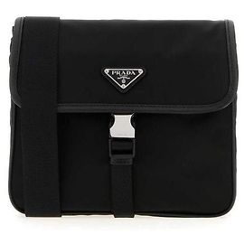 Prada Re-Nylon Saffiano Leather Shoulder Bag Black