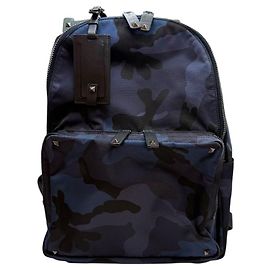 Valentino Rockstud Nylon Camouflage Backpack Navy Blue