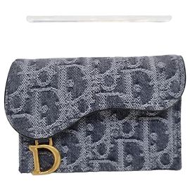 Dior Tarjetero para mujer en denim gris Oblique Saddle Bloom Castaño