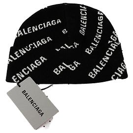 Balenciaga Beanie mit Allover-Logo Schwarz