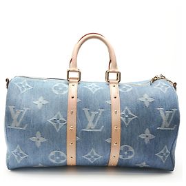 Borsa Boston Keepall Bandoulière 45 in denim Monogram Louis Vuitton Blu navy