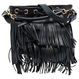 Borsa a secchiello Emmanuelle in pelle di vitello nera con frange di Saint Laurent Nero