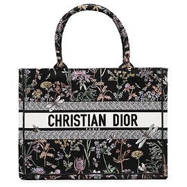 Dior Black Medium Embroidered Canvas Herbarium Book Tote Black