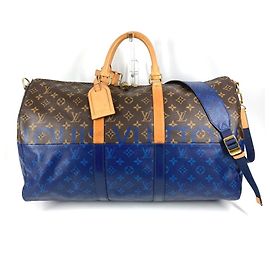Sac de voyage Keepall Bandoulière 50 Monogram Split Bicolore Louis Vuitton Marron Bleu
