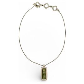 COLLAR VINTAGE YVES SAINT LAURENT PENDIENTE RECTANGULAR 40CM PLATA Plata