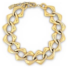 VINTAGE COLLIER YVES SAINT LAURENT GOOSSENS GROSSE MAILLE METAL 40-46 NECKLACE Doré