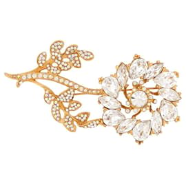 NEU RARE BROSCHE CHRISTIAN DIOR X GIANFRANCO FERRE BLUMEN KRISTALLE STRASS BROSCHE Golden