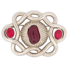 RARE VINTAGE BROSCHE CHRISTIAN DIOR ROTE STEINE AUS SILBERMETALL Silber