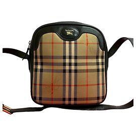 Borsa a Spalla in Tela e Pelle Vintage Burberrys Nero