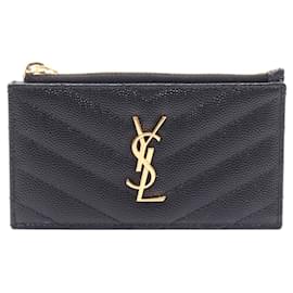 Yves Saint Laurent Étui à cartes et pièces en cuir Monogram Saint Laurent Noir