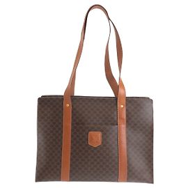Céline Celine Macadam PVC Leather Tote Shoulder Bag Brown