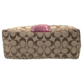 Coach Signature Embossed Canvas Tote Bag Brown Pink