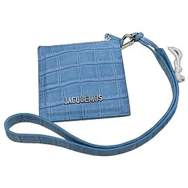 Jacquemus blue leather wallet with embossed crocodile pattern Blue