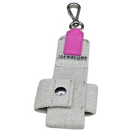 Jacquemus Beige Canvas and Fuchsia Leather AirPods Case Pink Beige