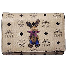 MCM Visetos Rabbit Compact Tri-fold Leather Wallet Beige Beige