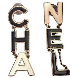 Orecchini Chanel in acciaio nero e beige Nero Beige