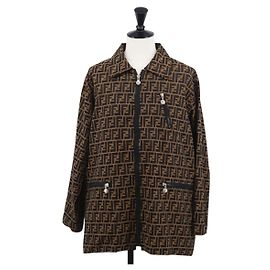 FENDI Zucca Canvas Reversible Coat Brown Black Auth 163216SAM Brown Black