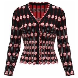 Alaïa Alaia Strickjacke aus Jacquard in Schwarz / Weiß / Rot Schwarz