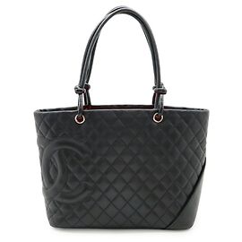 Bolsa tote grande da linha Cambon com marca Coco da CHANEL Preto Rosa