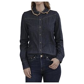 Camicia in Denim Chloé con Collo Volant Blu scuro