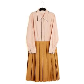 Vestido de Popelina de Algodón Bicolor Marni con Falda Plisada FR38 UK10 US8 Multicolor