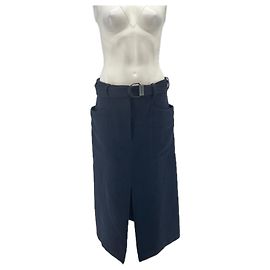 Zara Saia de lã marinha com bolsos e cinto Azul marinho
