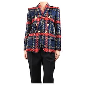 Balmain Navy and red tweed check jacket - size UK 12 Navy blue