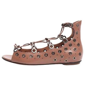 Alaïa Brown leather eyelet open-toe flats - size EU 37 Brown