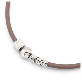Colar de couro e metal prateado Greige da Louis Vuitton Marrom Prata