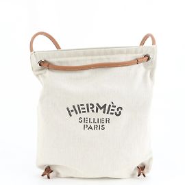 Mochila de couro gravada Aline D da Hermès com 2 maneiras Bege