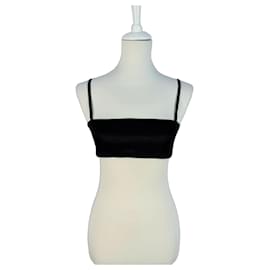 Mango Black linen crop top Black