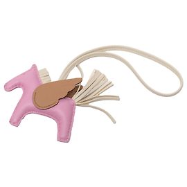 Charm de bolsa Rodeo Pegase PM em couro de cordeiro Milo rosa e couro de bezerro Swift da Hermès Rosa Outro Cru