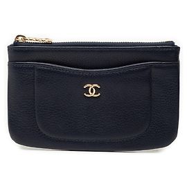 Chanel Blauer Kalbsleder Neo Executive Münzgeldbörse Blau Marineblau